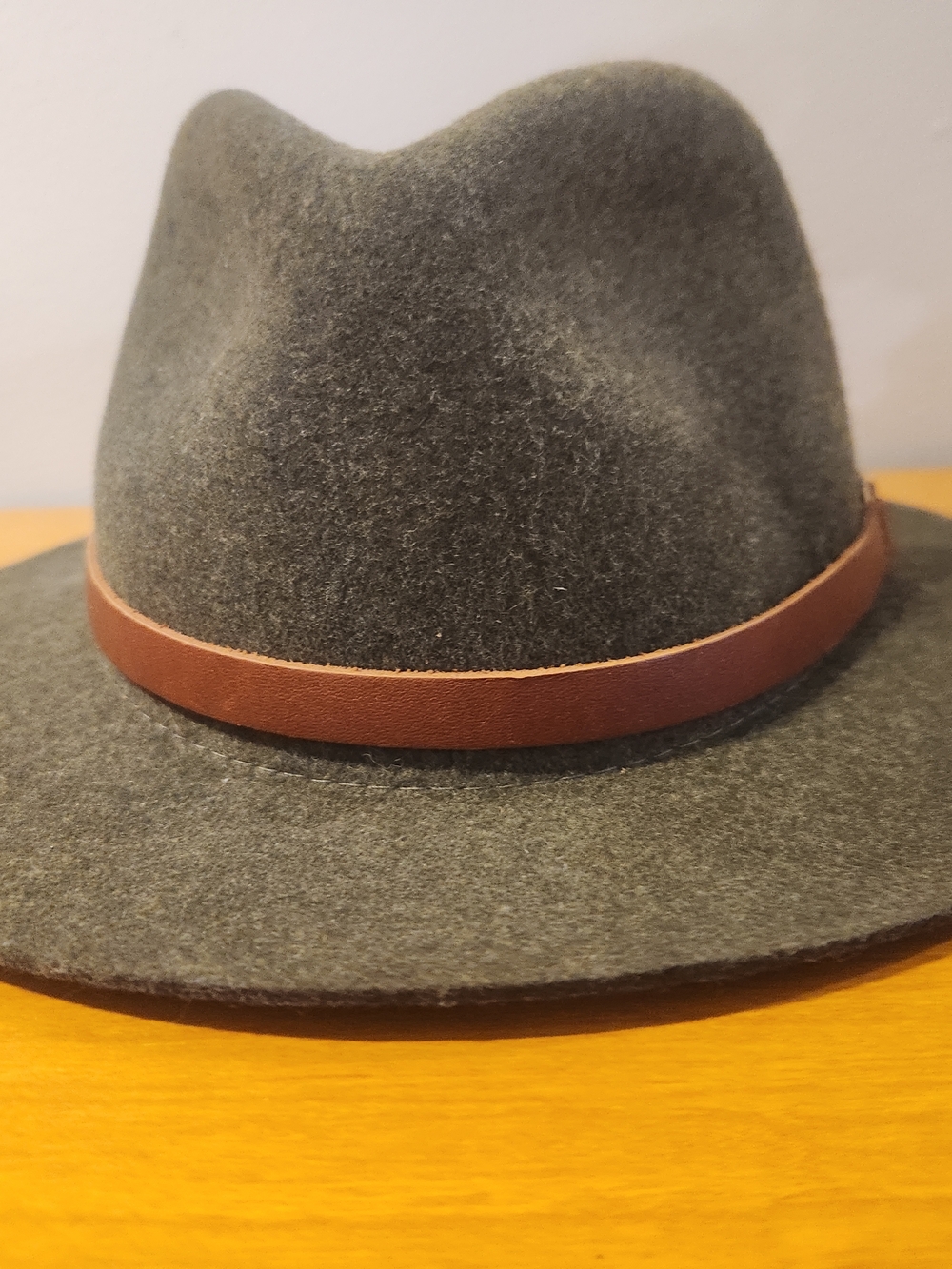 rag & bone Olive Green Wool Fedora with Brown Leather Band